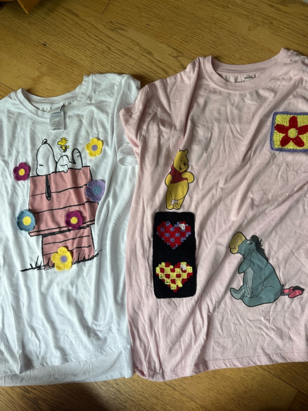 Snoopy & Winnie the Pooh Graphic Tee Bundle - White & Light Pink